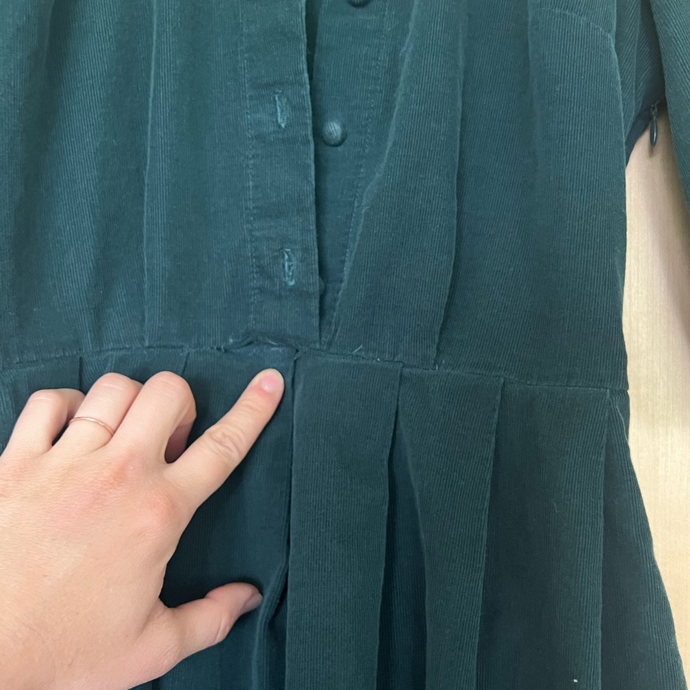 Plum & Pigeon Peter Pan corduroy  Green Dress - Picture 3 of 4